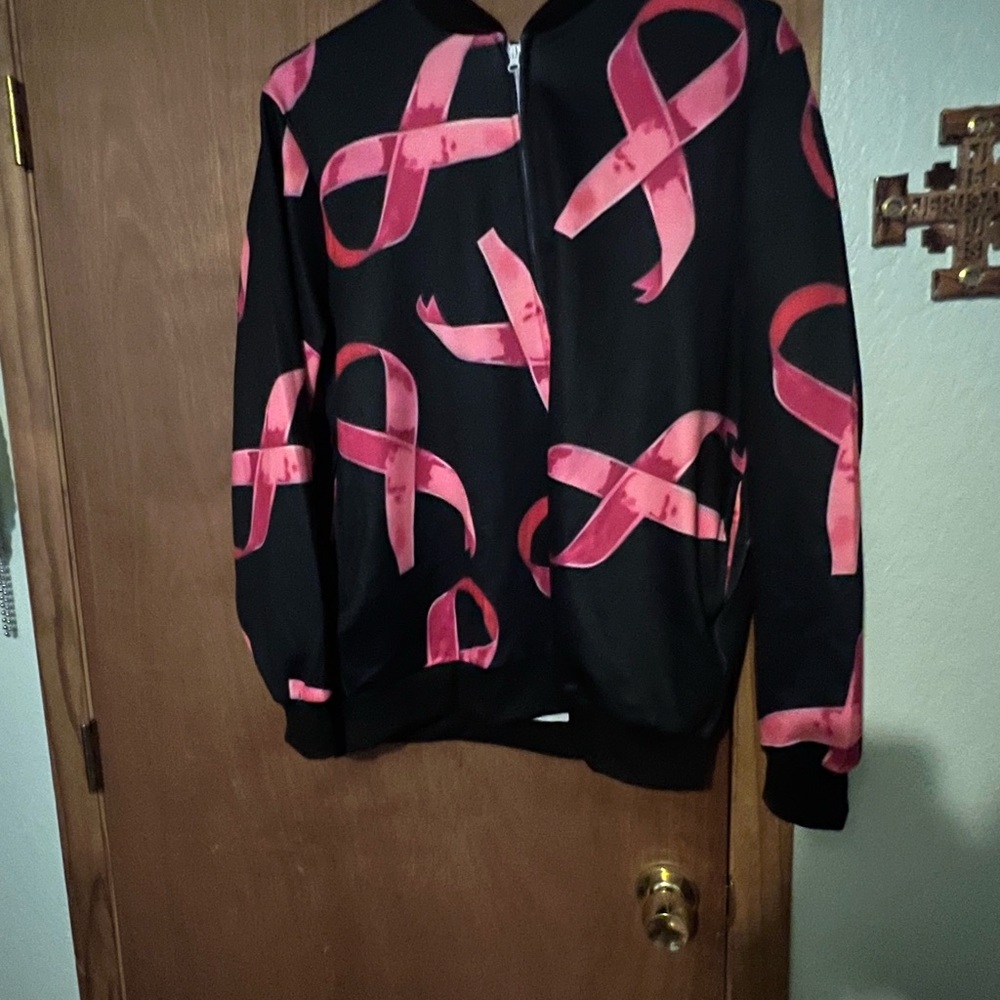 Black Jacket with Pink Ribbon Design
